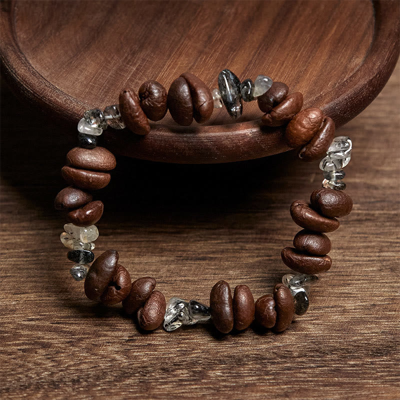 Buddha Stones Armband mit natürlicher Kaffeebohne, schwarzem Obsidian und Rutilquarz - image 8