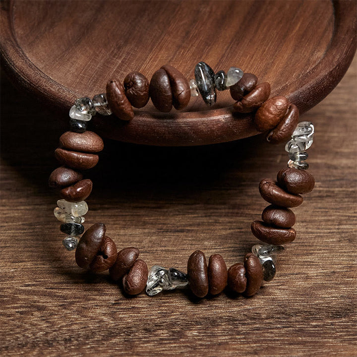 Buddha Stones Armband mit natürlicher Kaffeebohne, schwarzem Obsidian und Rutilquarz - image 8