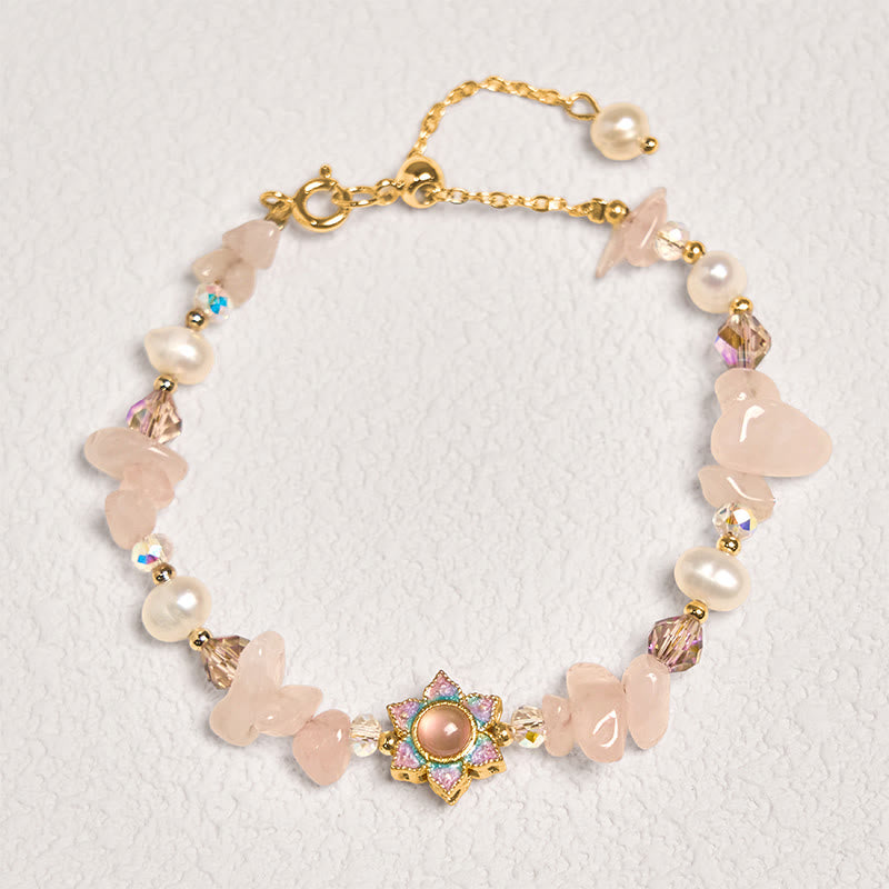 Buddha Stones Naturkies Rosenquarz Blume Perle Heilung Armband