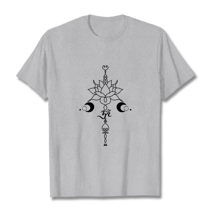 Buddha Stones Plain Lotus Blume Om Symbol Muster T T-shirt - Hellgrau - 2XL - image 20