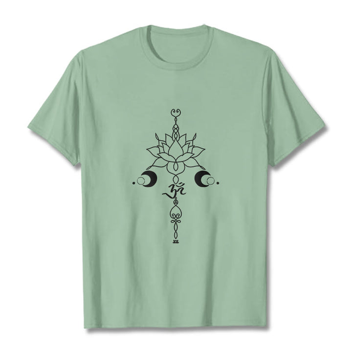 Buddha Stones Plain Lotus Blume Om Symbol Muster T T-shirt - Blassgrün - 2XL - image 15