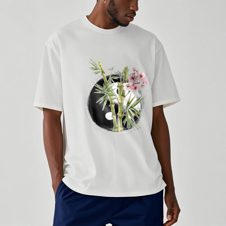 Buddha Stones Yin Yang Bambus Pfirsich Blüten Muster T T-shirt - image 7