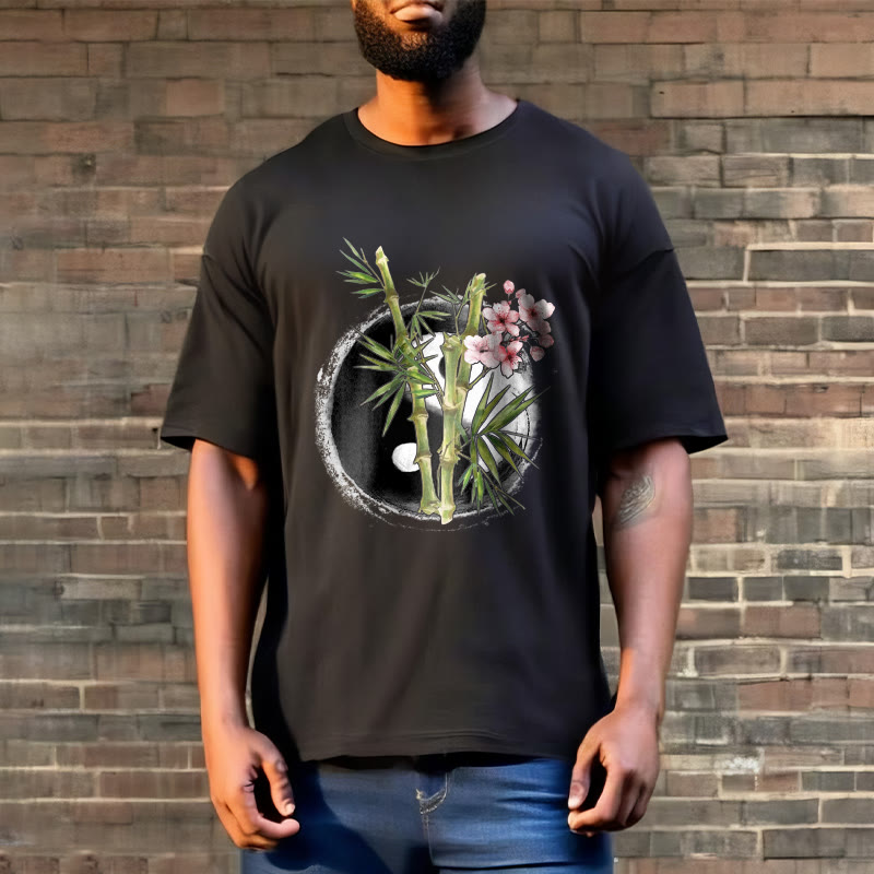 Buddha Stones Yin Yang Bambus Pfirsich Blüten Muster T T-shirt - image 3