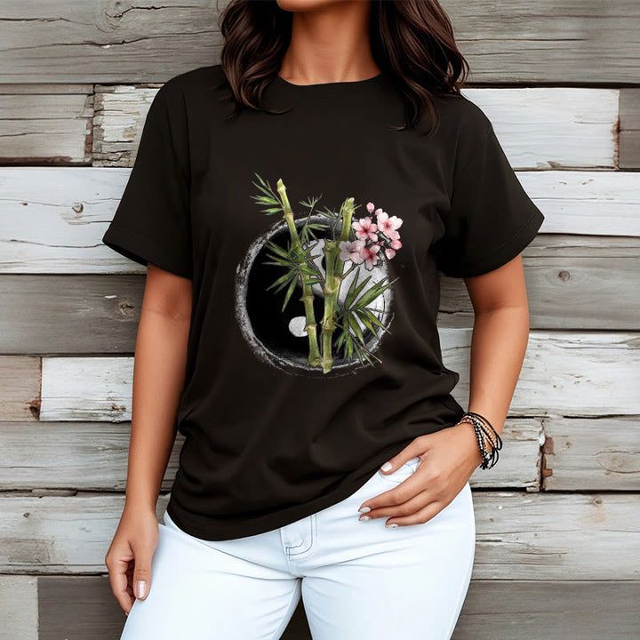 Buddha Stones Yin Yang Bambus Pfirsich Blüten Muster T T-shirt - image 4