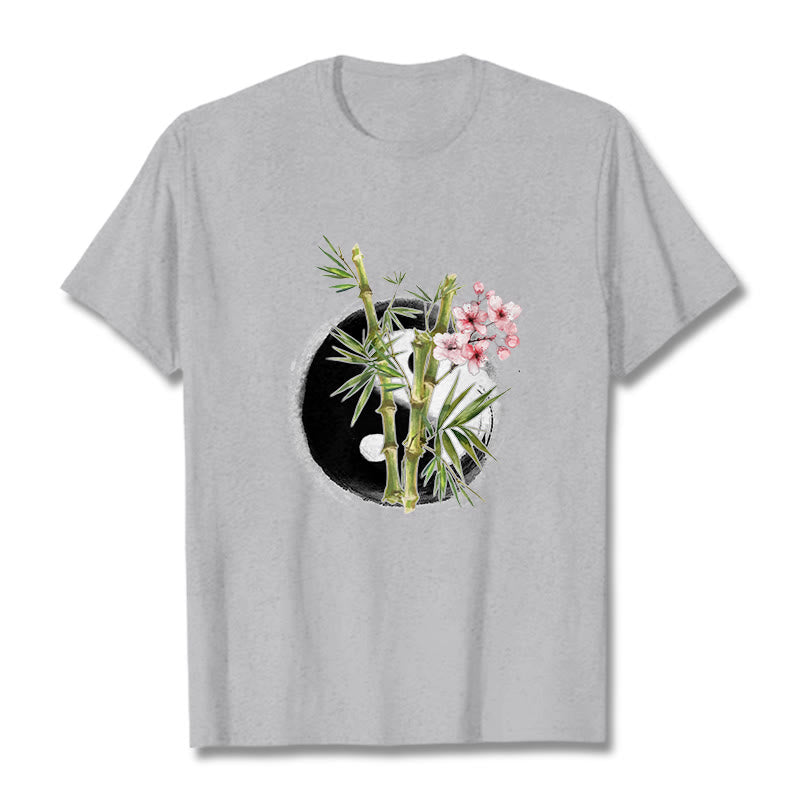 Buddha Stones Yin Yang Bambus Pfirsich Blüten Muster T T-shirt - Hellgrau - 2XL - image 20