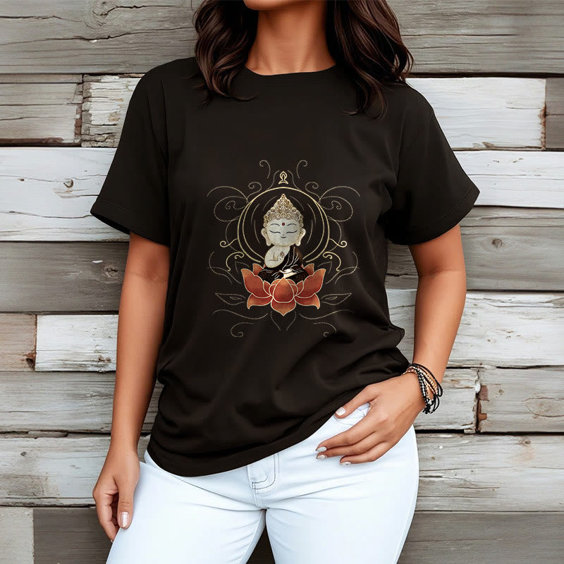 Buddha Stones Ruhigen Sitzenden Buddha Lotus Muster T T-shirt - image 7