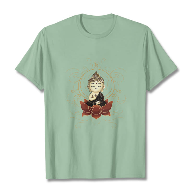Buddha Stones Ruhigen Sitzenden Buddha Lotus Muster T T-shirt - Blassgrün - 2XL - image 15