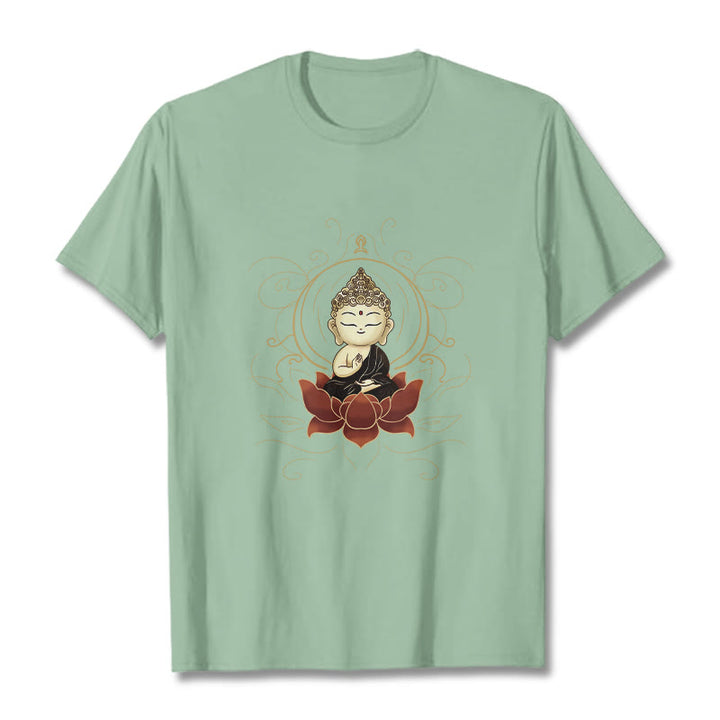 Buddha Stones Ruhigen Sitzenden Buddha Lotus Muster T T-shirt - Blassgrün - 2XL - image 15