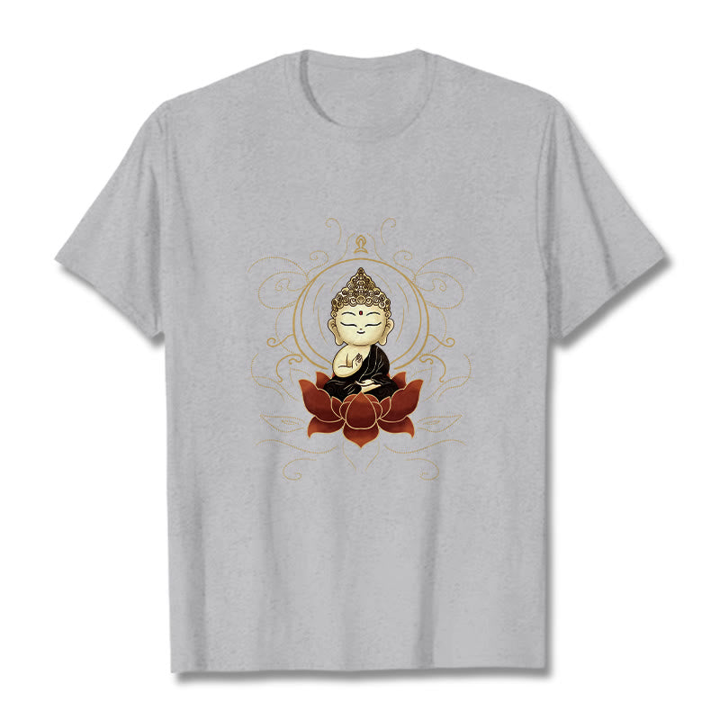 Buddha Stones Ruhigen Sitzenden Buddha Lotus Muster T T-shirt - Hellgrau - 2XL - image 20