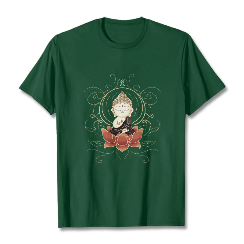 Buddha Stones Ruhigen Sitzenden Buddha Lotus Muster T T-shirt - WaldGrün - 2XL - image 1