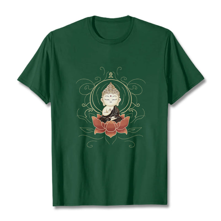 Buddha Stones Ruhigen Sitzenden Buddha Lotus Muster T T-shirt - WaldGrün - 2XL - image 1