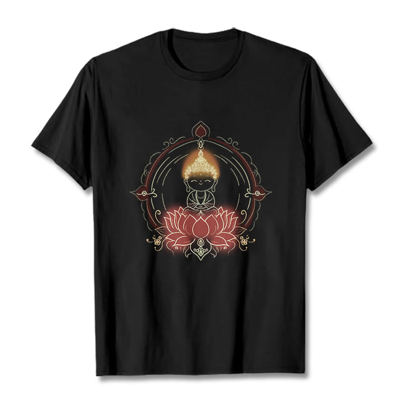 Buddha Stones Freude Buddha Lotus Mandala Muster T T-shirt - Schwarz - 2XL - image 5