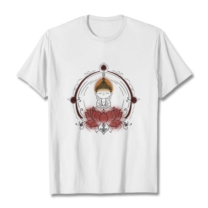 Buddha Stones Freude Buddha Lotus Mandala Muster T T-shirt - Weiß - 2XL - image 1