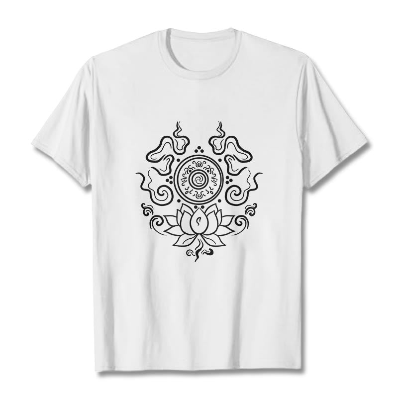 Buddha Stones Dharma Rad Lotus Blume Muster T T-shirt - Weiß - 2XL - image 8