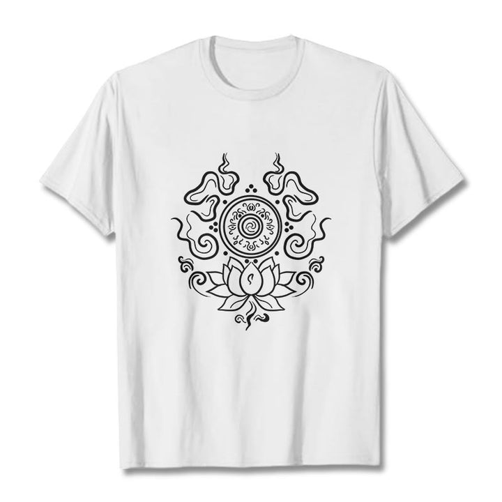 Buddha Stones Dharma Rad Lotus Blume Muster T T-shirt - Weiß - 2XL - image 8
