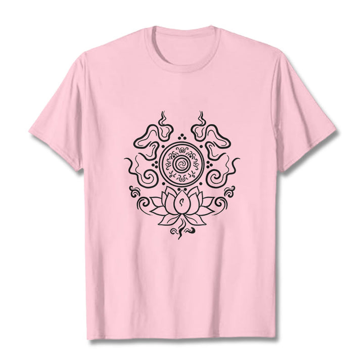 Buddha Stones Dharma Rad Lotus Blume Muster T T-shirt - Hellrosa - 2XL - image 13
