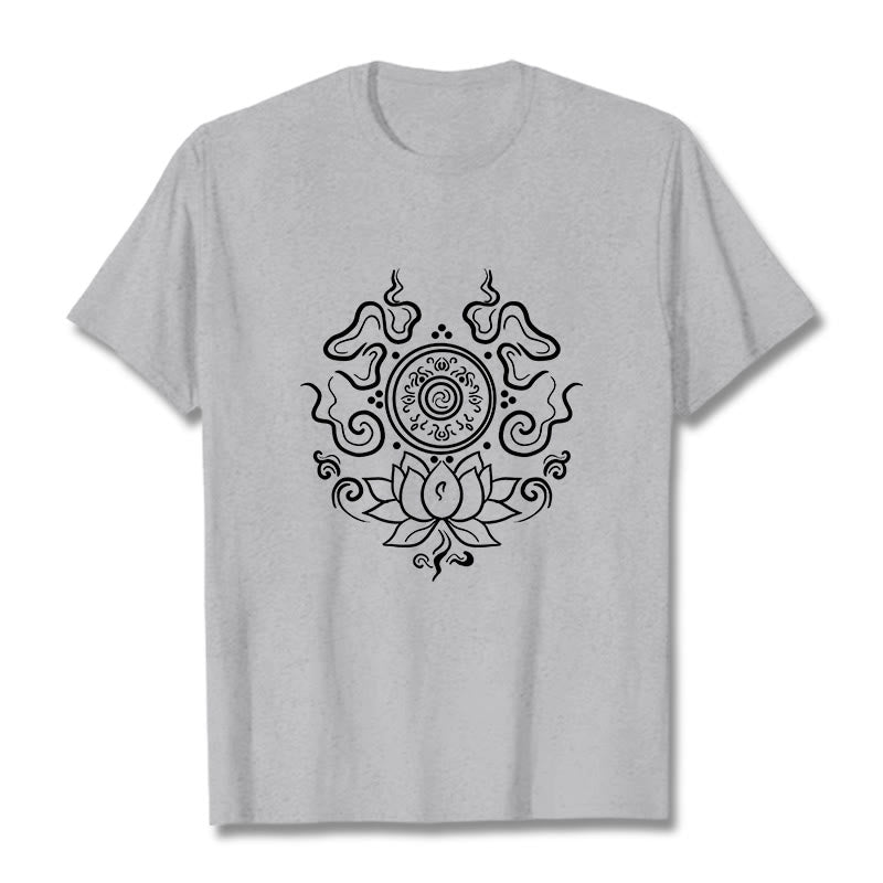 Buddha Stones Dharma Rad Lotus Blume Muster T T-shirt - Hellgrau - 2XL - image 20