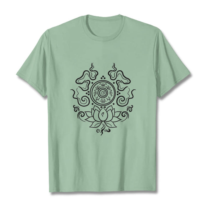Buddha Stones Dharma Rad Lotus Blume Muster T T-shirt - Blassgrün - 2XL - image 15
