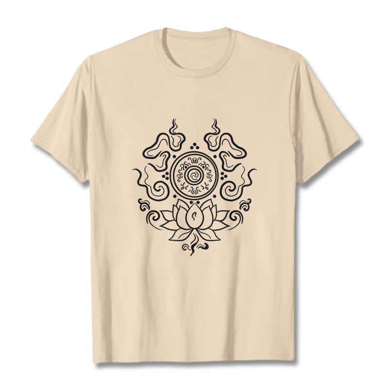 Buddha Stones Dharma Rad Lotus Blume Muster T T-shirt - Bisque - 2XL - image 1