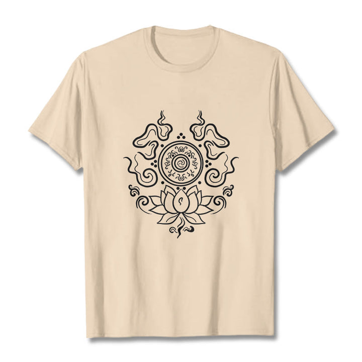 Buddha Stones Dharma Rad Lotus Blume Muster T T-shirt - Bisque - 2XL - image 1