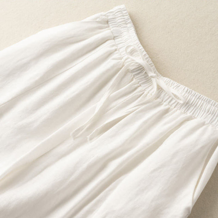 Buddha Stones Caprihose, einfarbig, Länge 7–8, Baumwolle, Leinen, Damenhose mit weitem Bein und Taschen - image 8