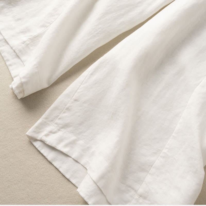 Buddha Stones Caprihose, einfarbig, Länge 7–8, Baumwolle, Leinen, Damenhose mit weitem Bein und Taschen - image 9