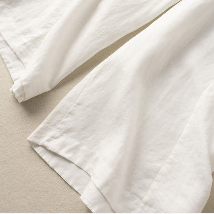 Buddha Stones Caprihose, einfarbig, Länge 7–8, Baumwolle, Leinen, Damenhose mit weitem Bein und Taschen - image 9