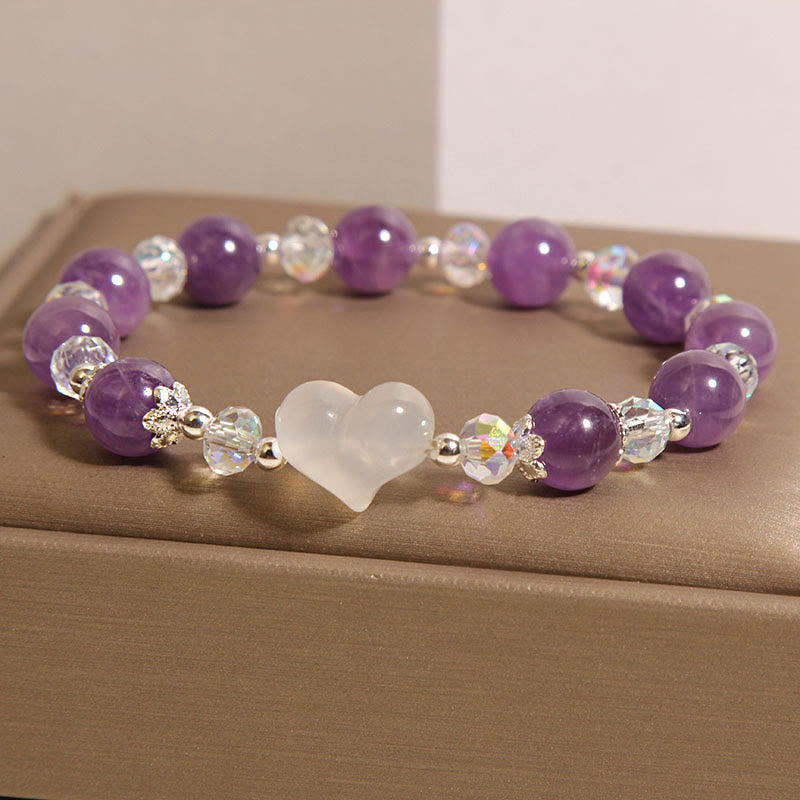 Buddha Stones Herz Amethyst Weißer Achat Balance Armband - image 3