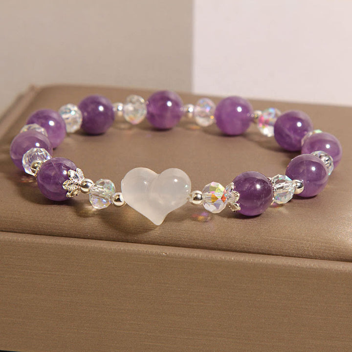 Buddha Stones Herz Amethyst Weißer Achat Balance Armband - image 3