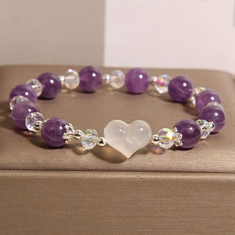 Buddha Stones Herz Amethyst Weißer Achat Balance Armband - Amethyst (Handgelenkumfang: 18 cm) - image 1