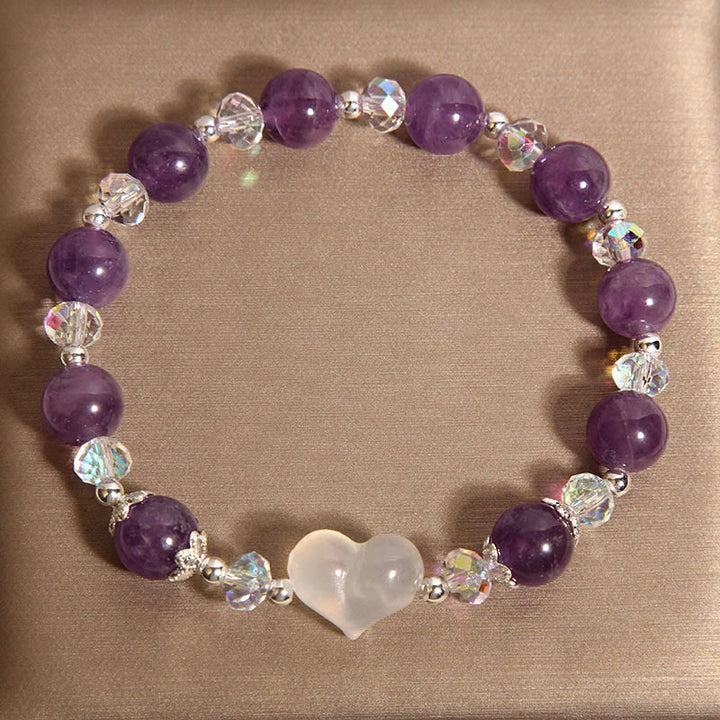 Buddha Stones Herz Amethyst Weißer Achat Balance Armband - image 4