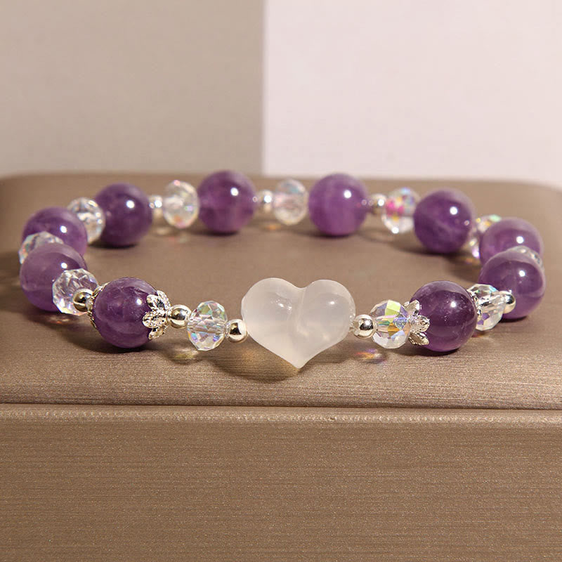 Buddha Stones Herz Amethyst Weißer Achat Balance Armband - image 2