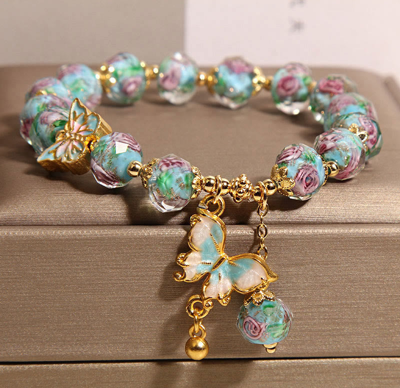 Buddha Stones Schmetterling Charm Rose Blume Liuli Armband - image 1