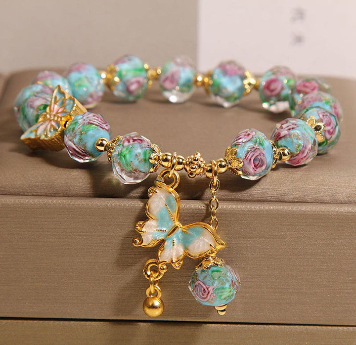 Buddha Stones Schmetterling Charm Rose Blume Liuli Armband - Blaues Liuli (Handgelenkumfang: 18 cm) - image 0