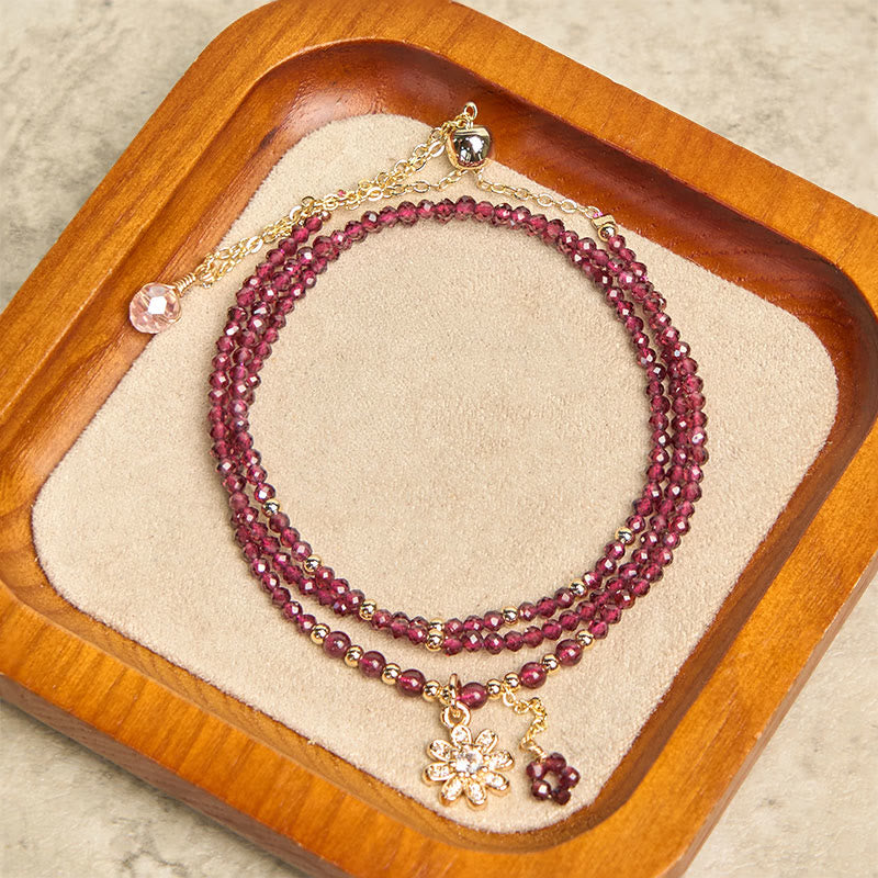 Buddha Stones Natürliche 2,5 mm Granatperlen Blumenreinigung Mehrschichtiges Armband