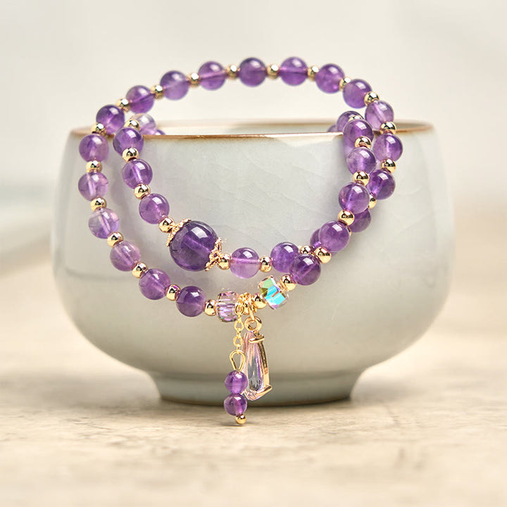 Buddha Stones Natürliche Amethystperlen Balance Mehrschichtiges Armband