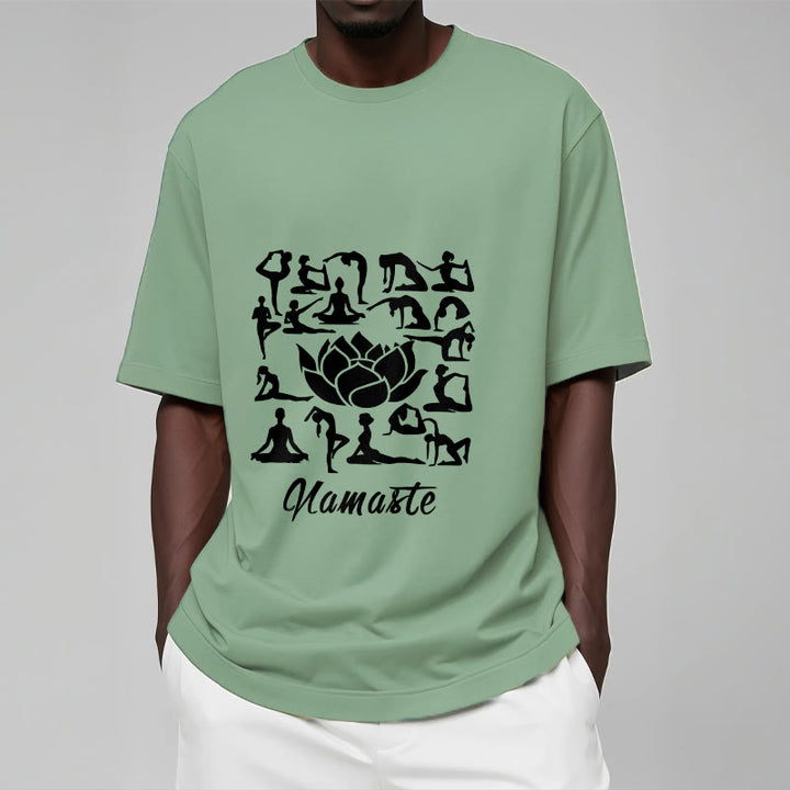 Buddha Stones Casual Lotusblume Verschiedene Yoga-Posen Muster T-Shirt - image 16