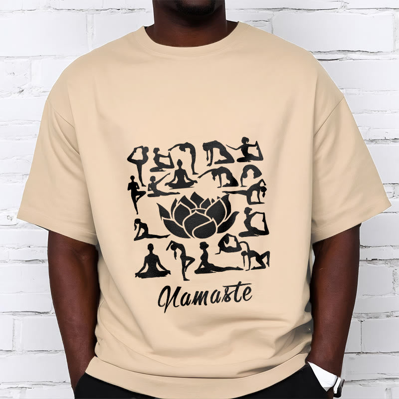 Buddha Stones Casual Lotusblume Verschiedene Yoga-Posen Muster T-Shirt - image 12