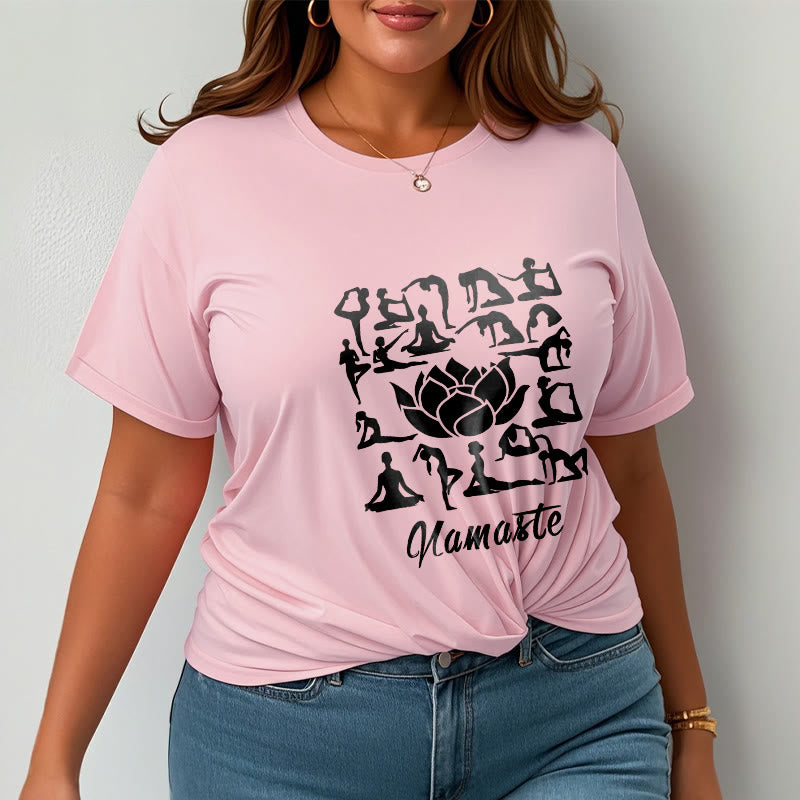 Buddha Stones Casual Lotusblume Verschiedene Yoga-Posen Muster T-Shirt - image 14