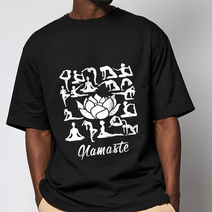 Buddha Stones Casual Lotusblume Verschiedene Yoga-Posen Muster T-Shirt - image 5