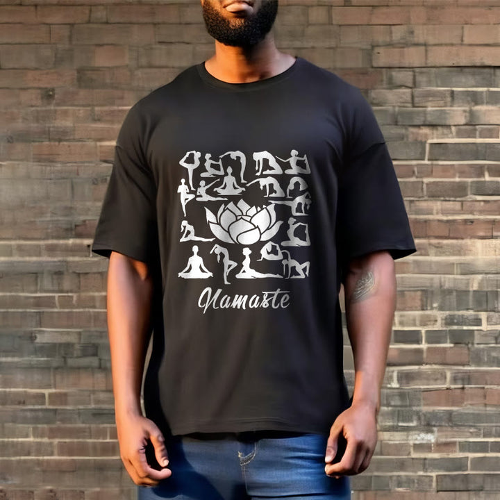 Buddha Stones Casual Lotusblume Verschiedene Yoga-Posen Muster T-Shirt - image 6