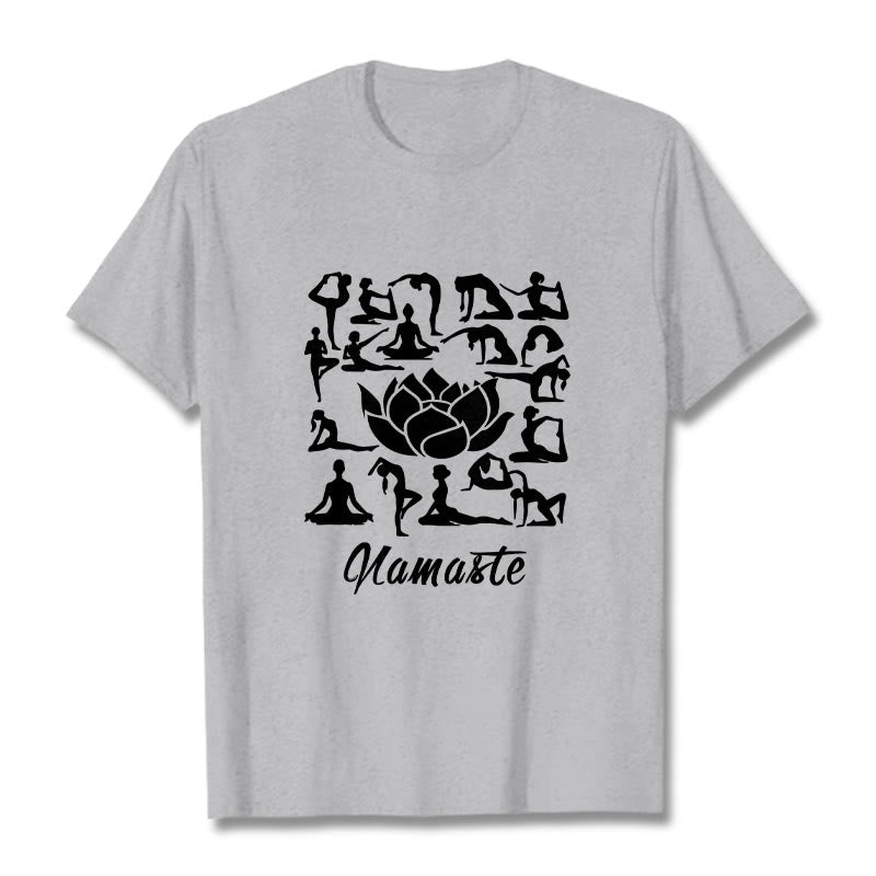 Buddha Stones Casual Lotusblume Verschiedene Yoga-Posen Muster T-Shirt - Hellgrau - 2XL - image 20