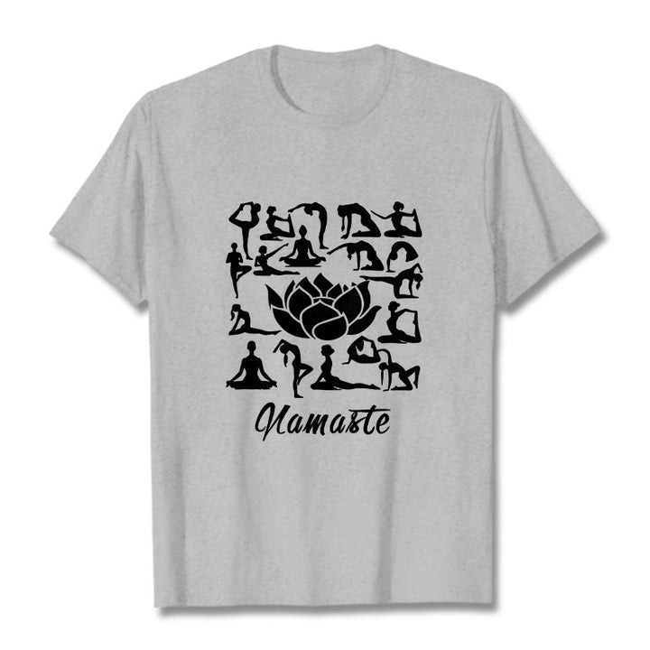 Buddha Stones Casual Lotusblume Verschiedene Yoga-Posen Muster T-Shirt - Hellgrau - 2XL - image 20