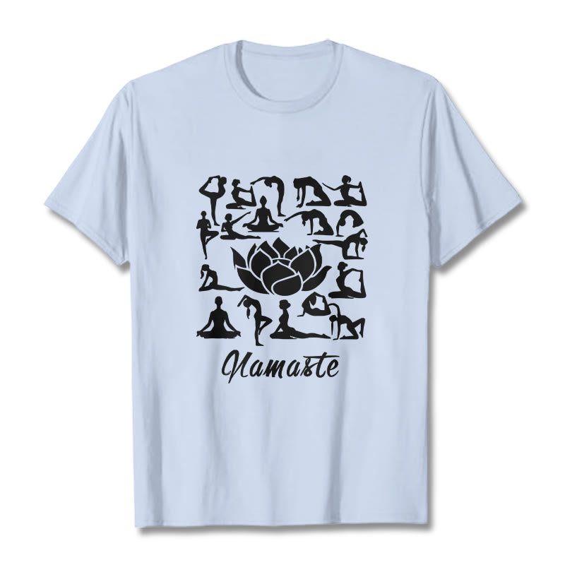 Buddha Stones Casual Lotusblume Verschiedene Yoga-Posen Muster T-Shirt - HellCyan - 2XL - image 19