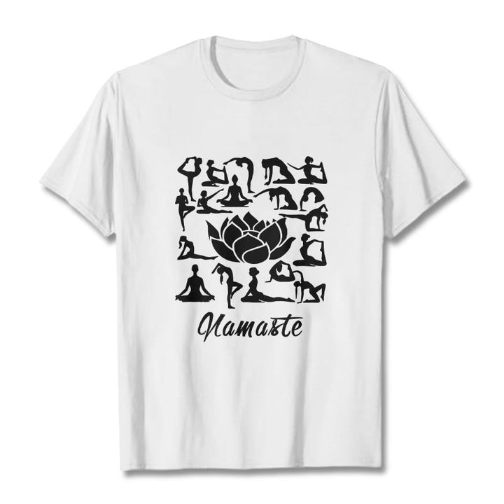 Buddha Stones Casual Lotusblume Verschiedene Yoga-Posen Muster T-Shirt - Weiß - 2XL - image 8