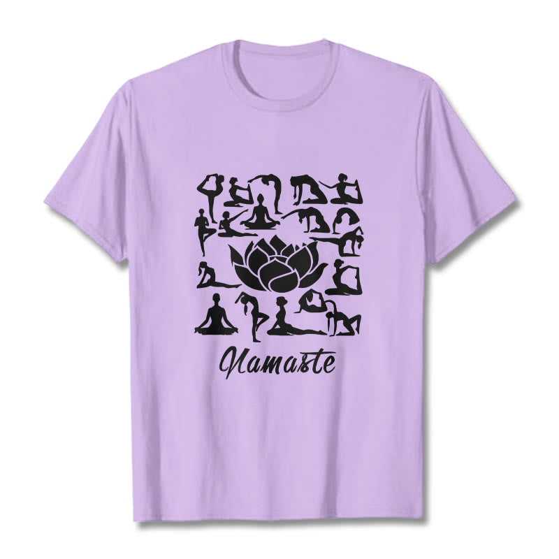 Buddha Stones Casual Lotusblume Verschiedene Yoga-Posen Muster T-Shirt - Pflaume - 2XL - image 17