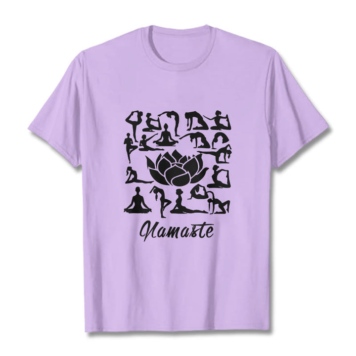 Buddha Stones Casual Lotusblume Verschiedene Yoga-Posen Muster T-Shirt - Pflaume - 2XL - image 17