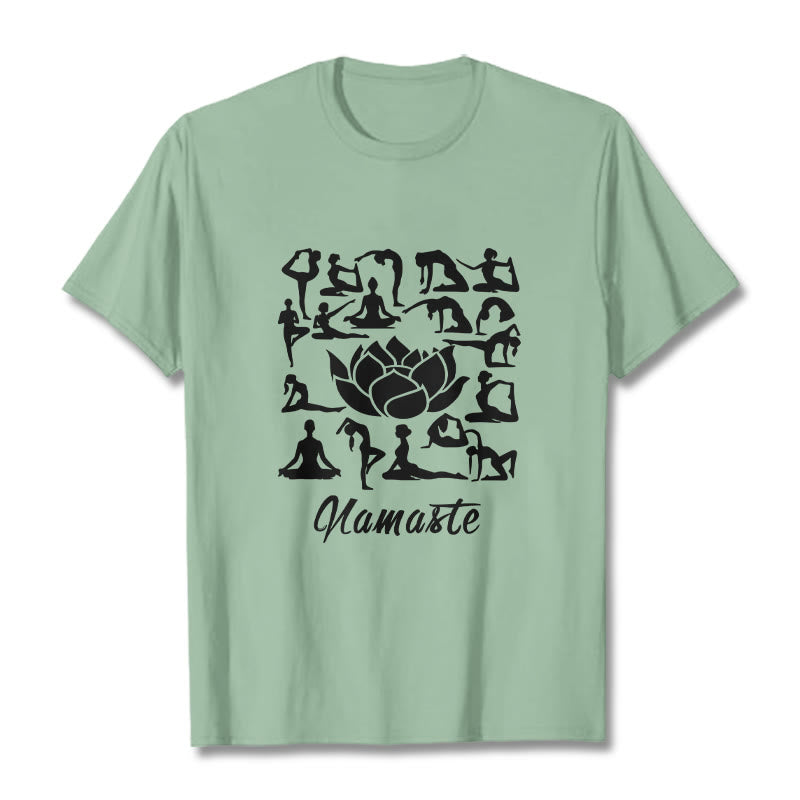 Buddha Stones Casual Lotusblume Verschiedene Yoga-Posen Muster T-Shirt - Blassgrün - 2XL - image 15