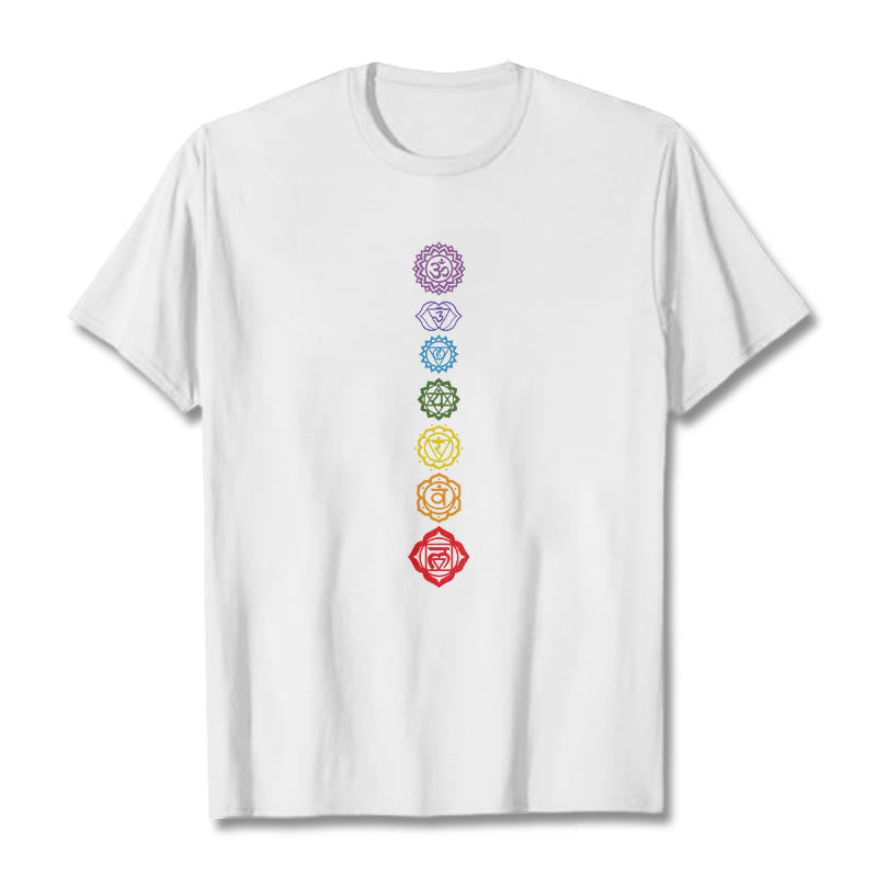 Buddha Stones Casual Bunte Kreise Om Mani Padme Hum Muster T T-Shirt - Weiß - 2XL - image 1