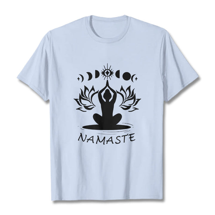 Buddha Stones Lässige Meditative Figur Lotus Mond Auge Muster T-Shirt - HellCyan - 2XL - image 1